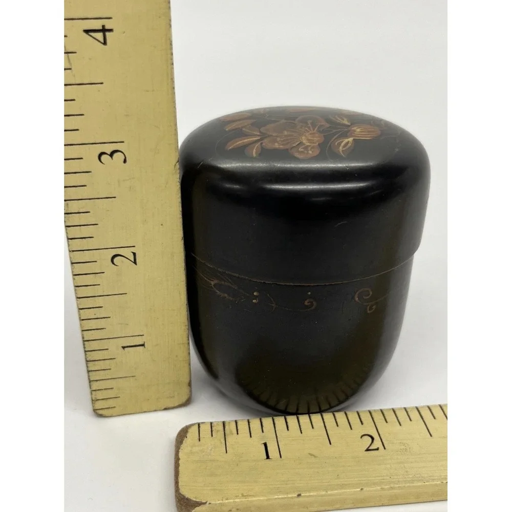 Japanese Black Lacquer Natsume Tea Caddy Matcha Powder Tea Ceremony Canister VTG